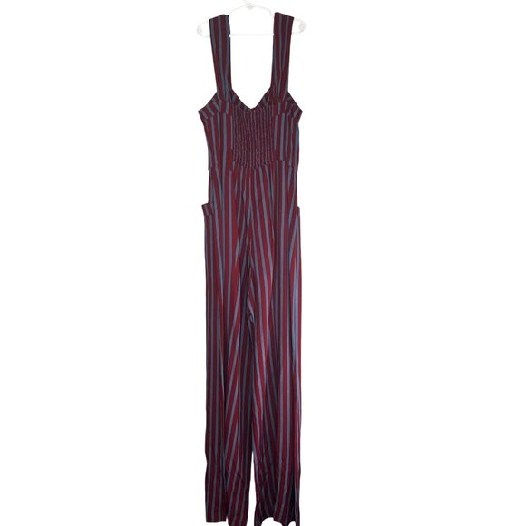 Free People City Girl Striped Red & Blue Wide-Leg Jumpsuit Button-Front Size 2 - Picture 11 of 14